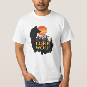 Lone Wolf, Orange Sunset Silhouette Wolf Art T-Shirt