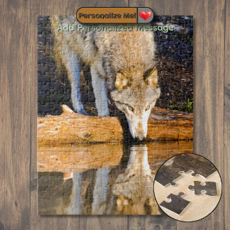 Lone Wolf Reflection in Pond Jigsaw Puzzle