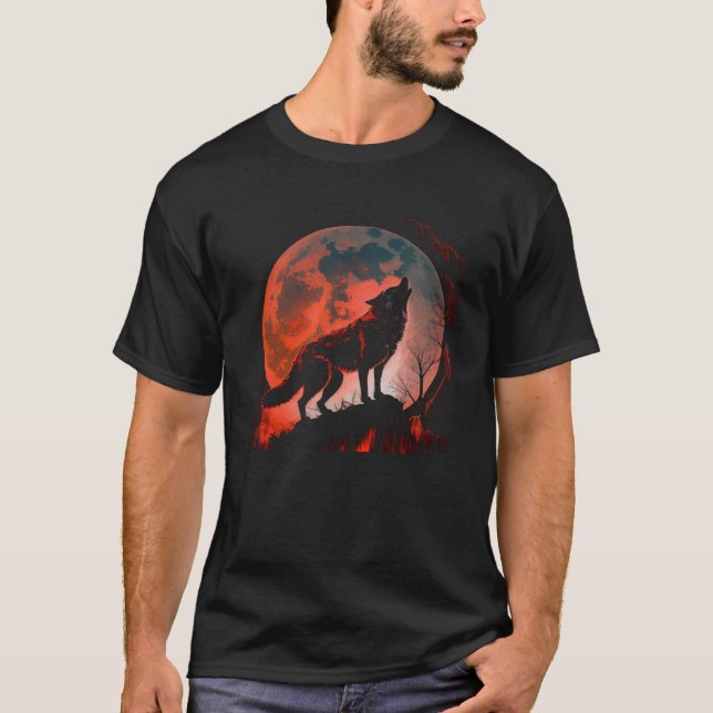 Lone Wolf Scary Werewolf Blood Full Moon Graphic T T-Shirt (Front)