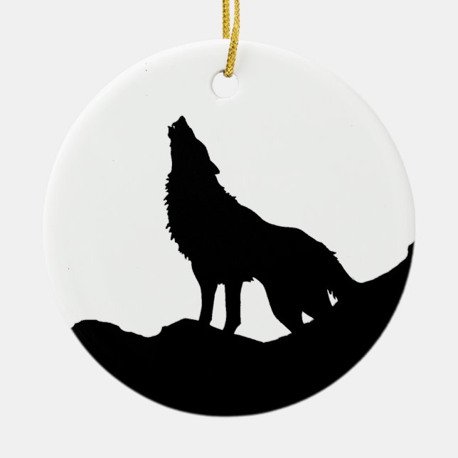 Lone Wolf Standing on a Hill Ceramic Tree Decoration (Front)