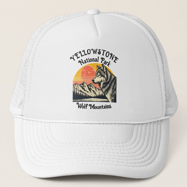Lone Wolf Stands Before Majestic Mountain Trucker Hat (Front)