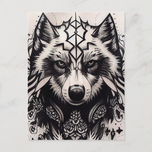Lone Wolf Tribal Tattoo Wolves Powerwolf Pack  Postcard (Front)