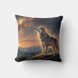 Lone Wolf Under The Starry Milky Way Sky Cushion