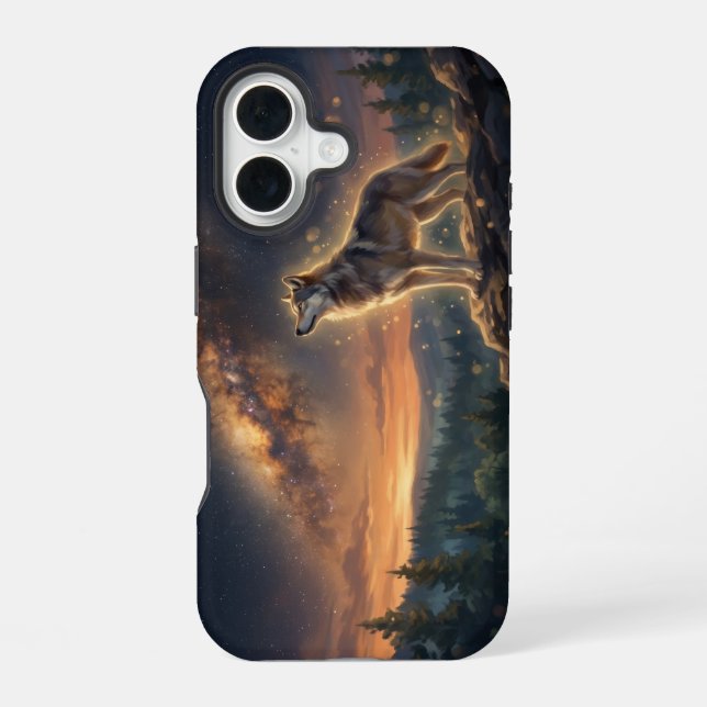Lone Wolf Under The Starry Milky Way Sky iPhone 16 Case (Back)