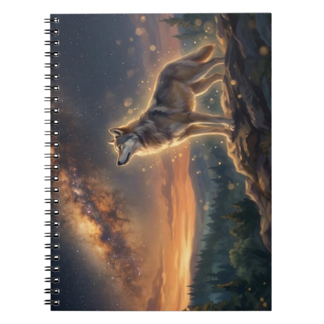 Lone Wolf Under The Starry Milky Way Sky Notebook (Front)