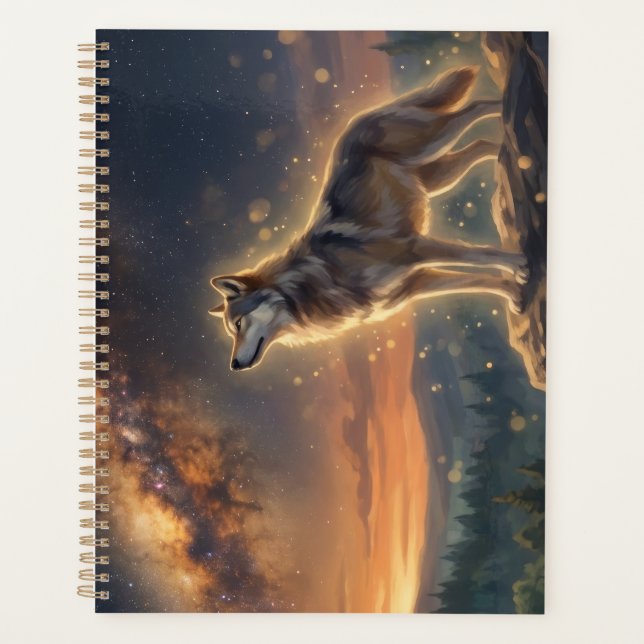 Lone Wolf Under The Starry Milky Way Sky Planner (Front)