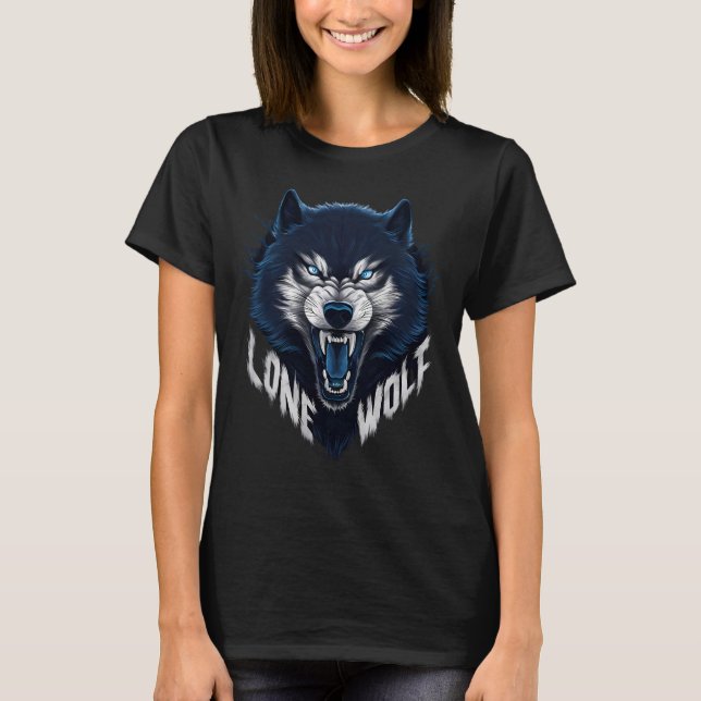 Lone Wolf Wild Wolf Head Blue T-Shirt (Front)