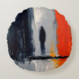 Loneliness – Abstract Figure in Urban Silence Round Cushion
