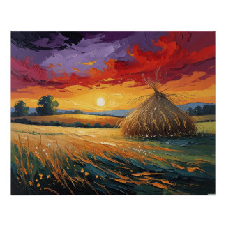 Lonely barn at sunset poster