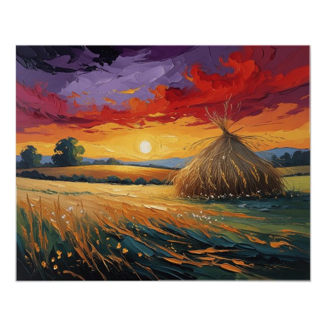 Lonely barn at sunset poster (Front)