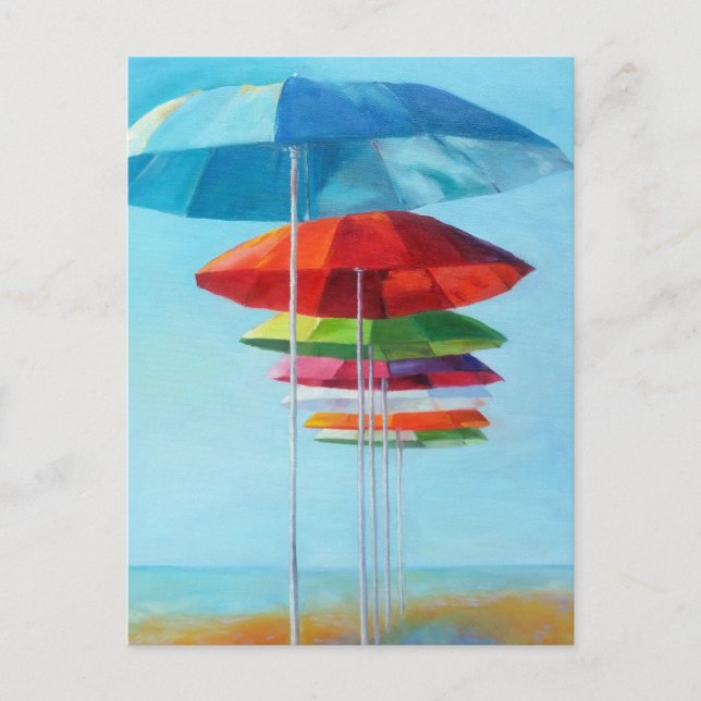 Lonely Beach Umbrellas Waiting for Humans Postcard (Front)