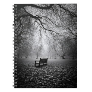 Lonely Bench Foggy Forest Notebook