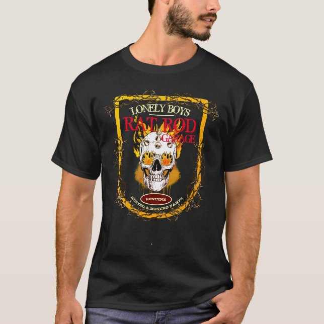 Lonely Boys Rat Rod Garage Rusted and Busted Flame T-Shirt (Front)