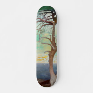 Lonely Cedar Tree Landscape Painting Skateboard