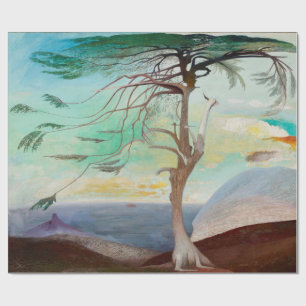 Lonely Cedar Tree Landscape Painting Wrapping Paper