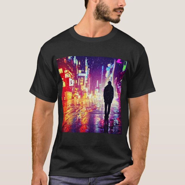 Lonely Cyberpunk In The Rain T-Shirt (Front)