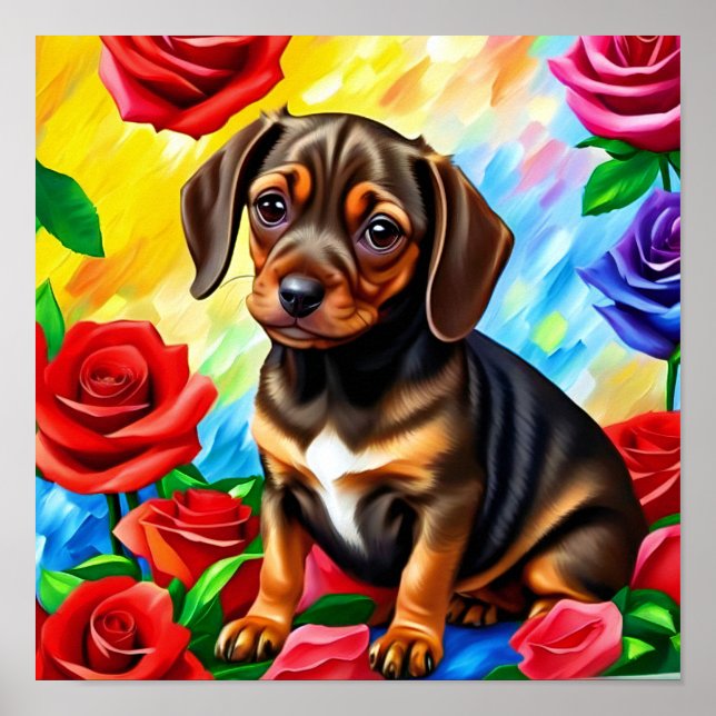 Lonely Dachshund Puppy Dog Print Art (Front)