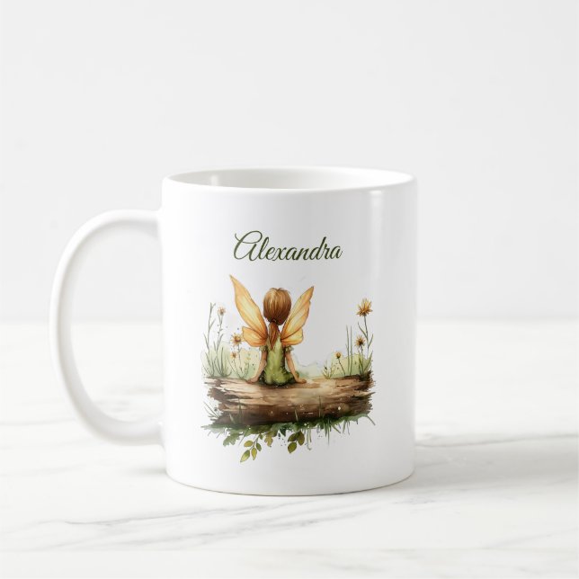 Lonely Fairy Sitting on a Log Coffee Mug (Left)