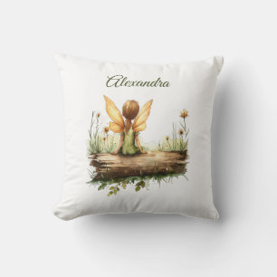 Lonely Fairy Sitting on a Log Cushion