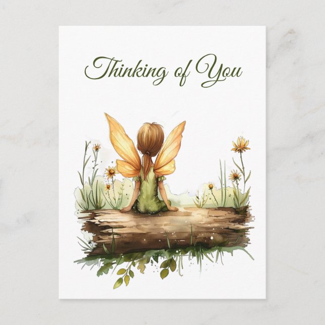 Lonely Fairy Sitting on a Log Postcard (Front)