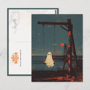 Lonely Ghost on the Swing at Seaside Postcard