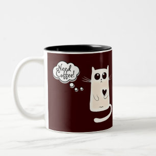 Lonely Hearts Cat Coffee Lovers Quote Two-Tone Coffee Mug