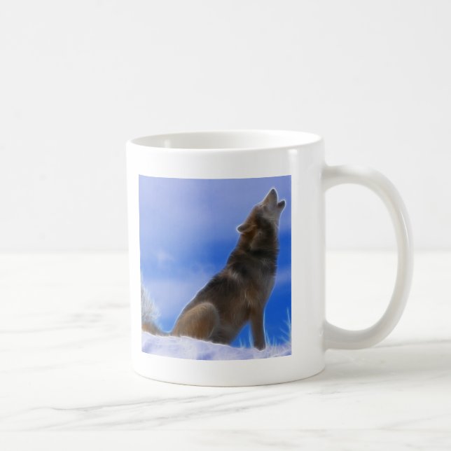 Lonely Howling Endangered Grey Wolf Coffee Mug (Right)