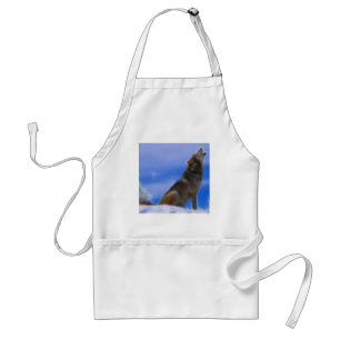 Lonely Howling Endangered Grey Wolf Standard Apron