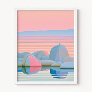 Lonely Sea Bird Pastel Ombre Sunset Reflections Poster