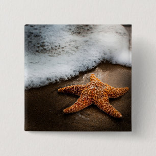 Lonely Starfish On The Beach 15 Cm Square Badge