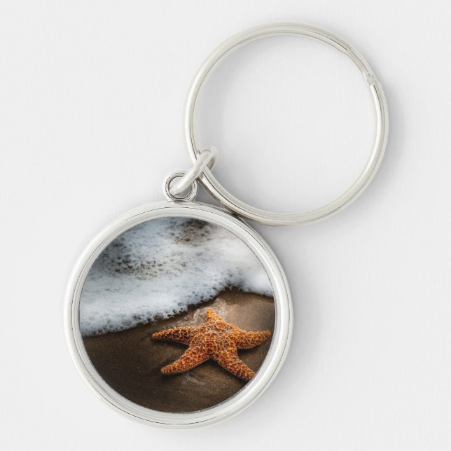 Lonely Starfish On The Beach Key Ring (Front)