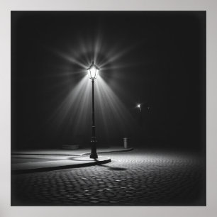 Lonely Streetlamp – A Haunting Charcoal Nocturne Poster