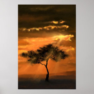 Lonely Tree Sunbeams - Add Your Picture / Text Poster