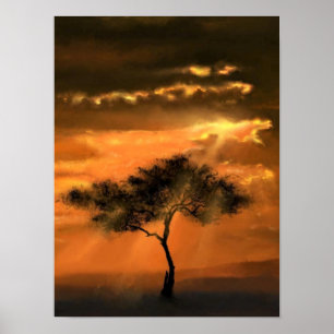 Lonely Tree Sunbeams - Add Your Picture / Text Poster