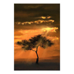 Lonely Tree Sunbeams Sunset Photo Print