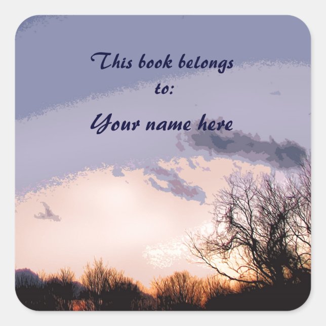 Lonely Tree Sunset Bookplate Square Sticker (Front)