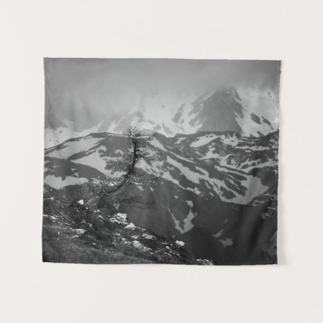 Lonely tree with stunning view on mountains tapestry (Front (Horizontal))
