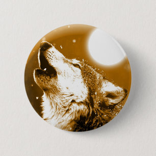 Lonely Wolf Howling at Moon 6 Cm Round Badge