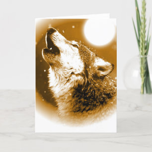 Lonely Wolf Howling at Moon Card