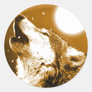 Lonely Wolf Howling at Moon Classic Round Sticker