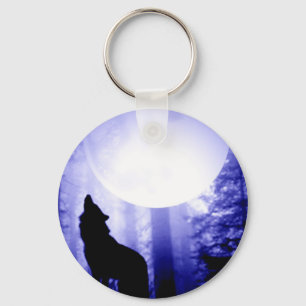 Lonely Wolf Howling at Moon Key Ring