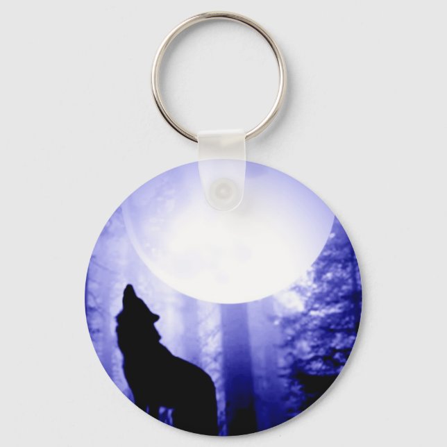 Lonely Wolf Howling at Moon Key Ring (Front)
