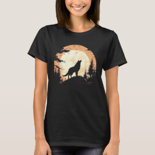 Lonely Wolf Under The Moon Mountain Graphics T-Shirt