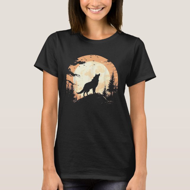 Lonely Wolf Under The Moon Mountain  Graphics T-Shirt (Front)