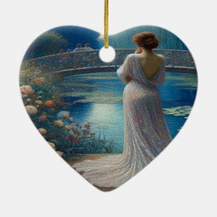 Lonely Woman Looking At Others Valentine Tree Ceramic Ornament