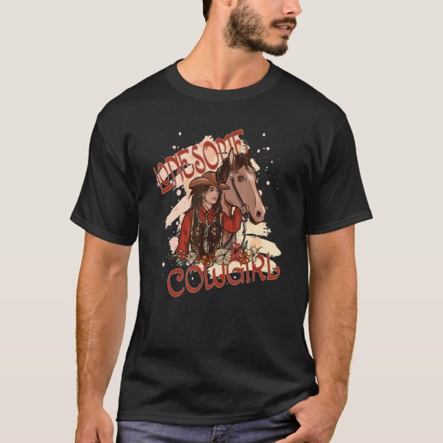 Lonesome Cowgirl Horse Southern Wild West T-Shirt (Front)