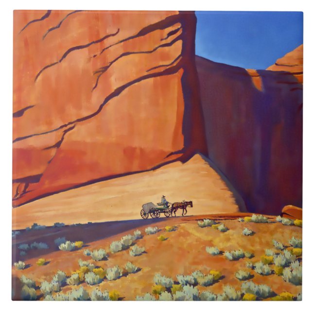 “Lonesome Journey” Western Art by Maynard Dixon Ceramic Tile (Front)