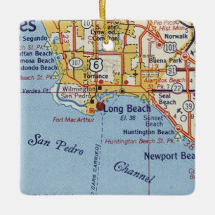 Long Beach CA 50's Map Ceramic Ornament