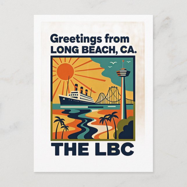 Long Beach CA LBC Retro Travel Postcard (Front)