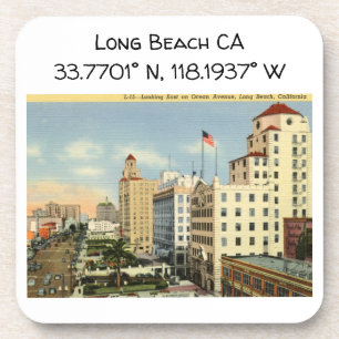 Long Beach CA Map Coordinates Vintage Style Coaster